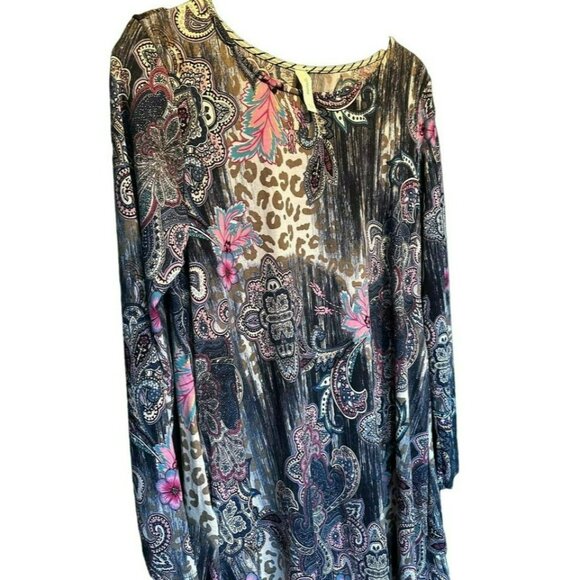 Honey Me Ladies Long Sleeve Purple Cheetah Pattern Scoop Neck Dress SZ Small - Picture 3 of 7